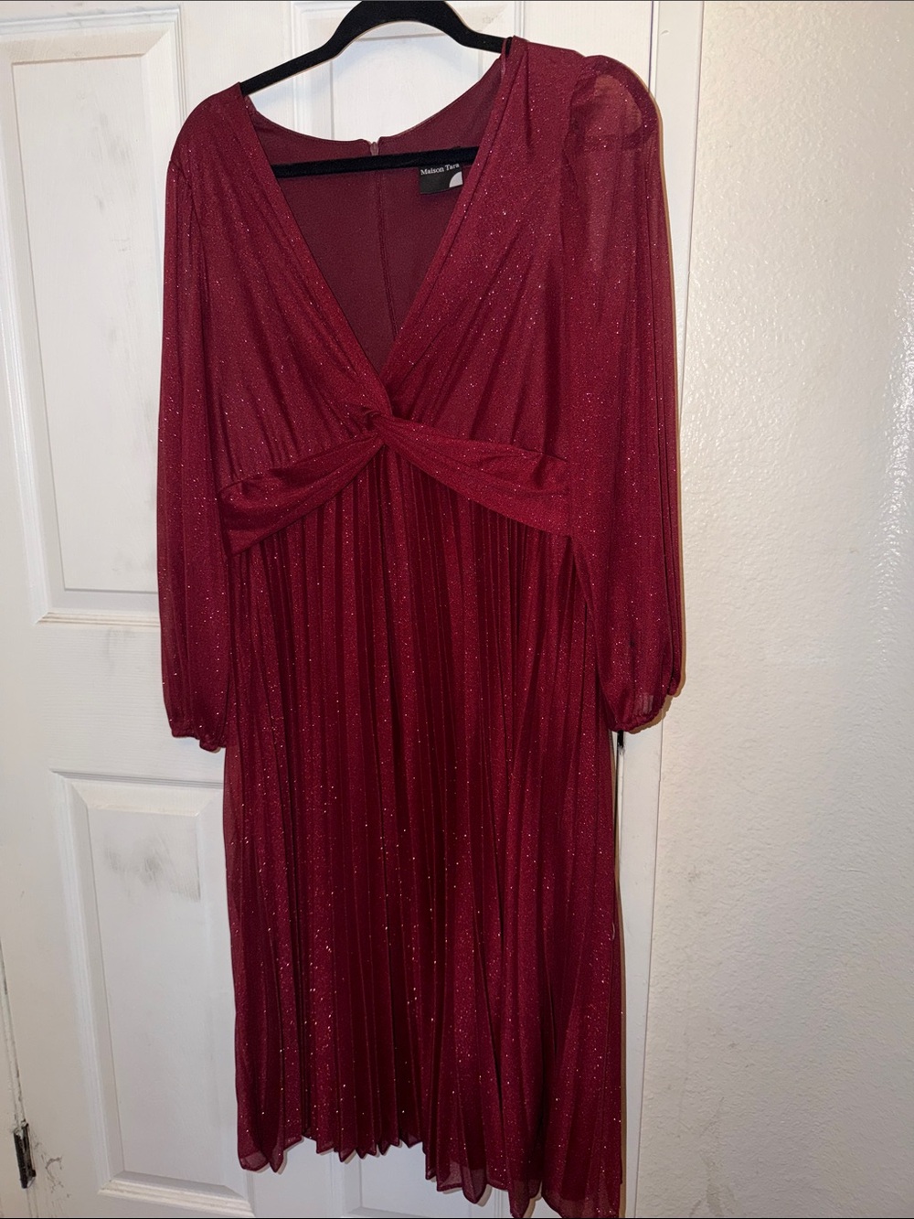 Maison Tara Burgundy Long-Sleeve Twist-Front Midi Dress